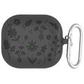 Samsung Galaxy Buds3/Buds3 Pro Flower Pattern Liquid Silicone Case w. Carabiner - Dark Grey