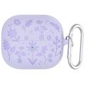 Samsung Galaxy Buds3/Buds3 Pro Flower Pattern Liquid Silicone Case w. Carabiner - Light Purple