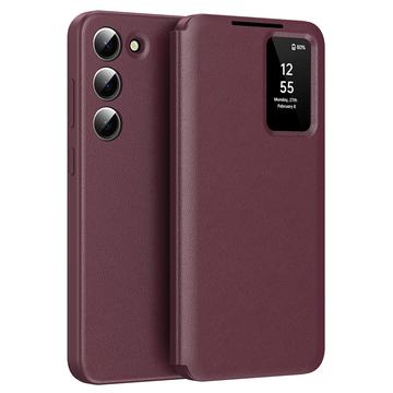 Samsung Galaxy S22 5G Smart Clear View Flip Case with Card Slot - Wine Red