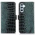 Crocodile Série Samsung Galaxy S23 FE Kožené Pouzdro na Peněženku s RFID - Zelená