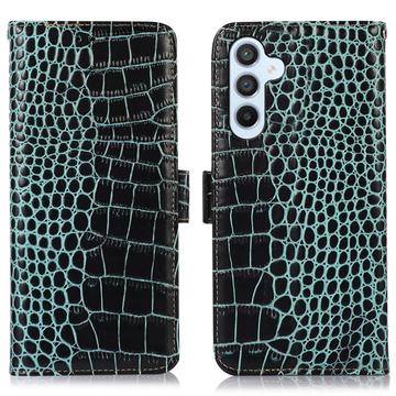 Crocodile Série Samsung Galaxy S23 FE Kožené Pouzdro na Peněženku s RFID - Zelená