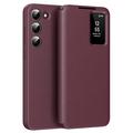 Samsung Galaxy S23+ Smart Clear View Flip Case with Card Slot - Wine Red