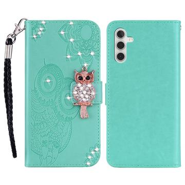 Samsung Galaxy S24 FE Owl Rhinestone Wallet Case - Cyan