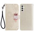 Samsung Galaxy S24 FE Owl Rhinestone Wallet Case - Gold