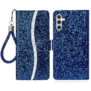 Samsung Galaxy S24 FE Stylish Glitter Wallet Case - Blue