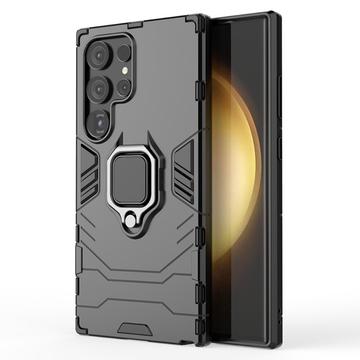 Samsung Galaxy S24 Ultra Hybridní Pouzdro s Držákem Prstenu - Černá