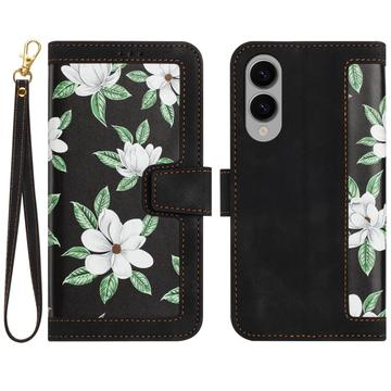 Samsung Galaxy S25 Edge Floral Wallet Case with Card Slots - Black