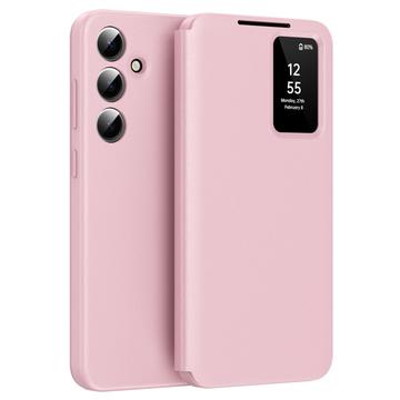 Samsung Galaxy S25 Smart Clear View Flip Case with Card Slot - Pink