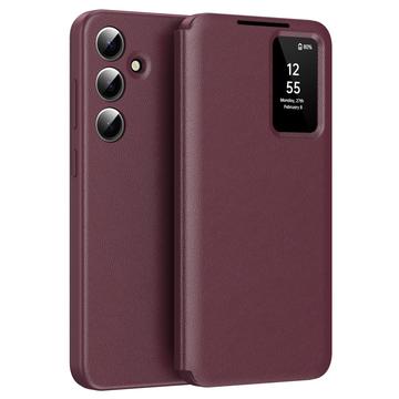 Samsung Galaxy S25 Smart Clear View Flip Case with Card Slot - Wine Red