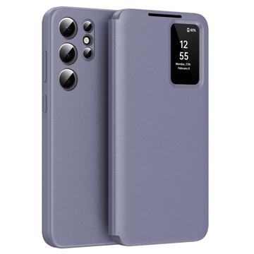Samsung Galaxy S25 Ultra Smart Clear View Flip Case with Card Slot - Grey Purple