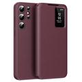 Samsung Galaxy S25 Ultra Smart Clear View Flip Case with Card Slot - Wine Red