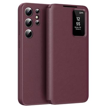 Samsung Galaxy S25 Ultra Smart Clear View Flip Case with Card Slot - Wine Red