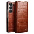 Samsung Galaxy Z Fold6 Qialino Classic Flip Leather Case - Crocodile - Dark Brown