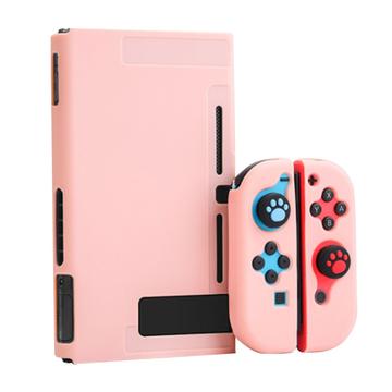 Sada dokovacího pouzdra odolného proti poškrábání pro konzoli Nintendo Switch Měkký silikonový ochranný kryt joysticku - růžový