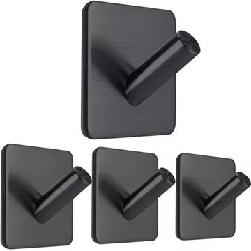 Self-Adhesive Stainless Steel Wall Hooks - 3kg Load, 4 Pcs. - Black