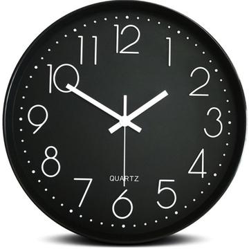 Silent Wall Clock with Numbers - 30cm - Black / White