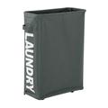 Slim Foldable Oxford Laundry Basket with Wheels & Mesh Drawstring Lid - Grey