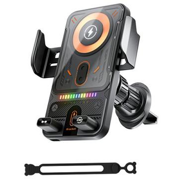 Smart Sensor Car Phone Holder / 15W Wireless Charger - Black