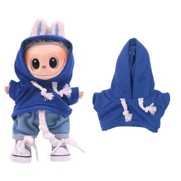 Solid-Color Hoodie for Labubu Mini Figure 17cm - Dark Blue