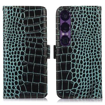 Crocodile Série Sony Xperia 1 VII Kožené Pouzdro na Peněženku s RFID