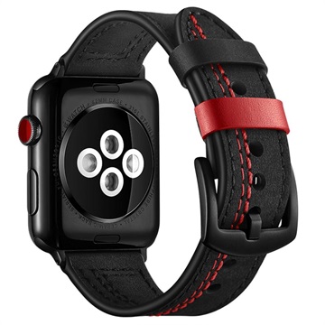 Apple Watch Series Ultra 2/Ultra/9/8/SE (2022)/7/SE/6/5/4/3/2/1 prošívaný kožený popruh - 45 mm/44 mm/42 mm - černá