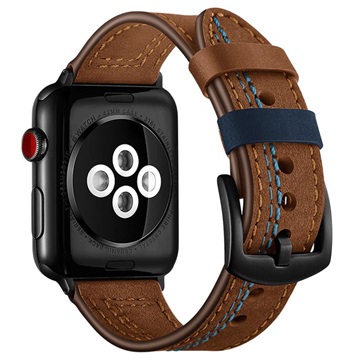 Apple Watch Series 7/SE/6/5/4/3/2/1 prošívaný kožený popruh - 45 mm/44 mm/42 mm - hnědý