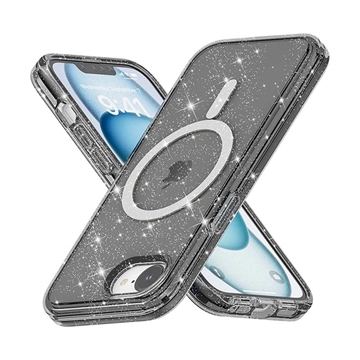 Stylové hybridní pouzdro řady Glitter pro iPhone 16e - Kompatibilní s MagSafe - Černá
