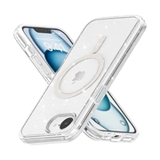 Stylové hybridní pouzdro řady Glitter pro iPhone 16e - Kompatibilní s MagSafe – Bílý