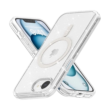Stylové hybridní pouzdro řady Glitter pro iPhone 16e - Kompatibilní s MagSafe – Bílý