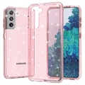 Stylové hybridní pouzdro řady Glitter pro Samsung Galaxy S21 5G – Růžový