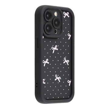 iPhone 15 Pro Max Stylish Shockproof TPU Case with Raised Edges - Black / Polka Dot Bow