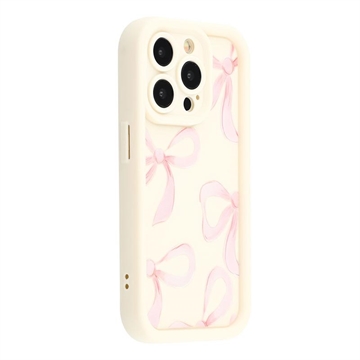 iPhone 15 Pro Max Stylish Shockproof TPU Case with Raised Edges - White / Big Bow