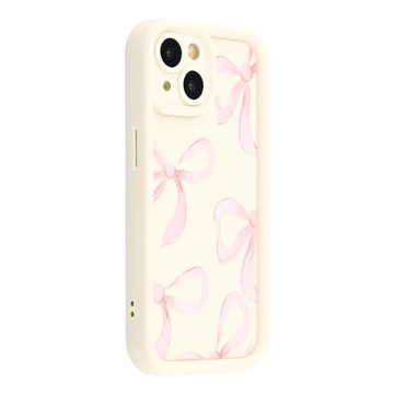 iPhone 15 Stylish Shockproof TPU Case with Raised Edges - White / Big Bow