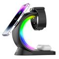 T17 3 v 1 RGB světlo Magnetická bezdrátová nabíječka pro iPhone řady 12 / 13 / 14 / 15 Stolní rychlonabíjecí stojan kompatibilní s MagSafe - černý