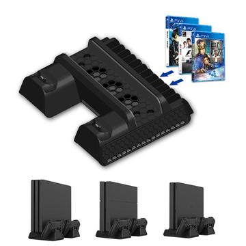 TP4-882 Vertikální stojan s chladicím ventilátorem Chladič ovladače Duální nabíjecí stanice pro Sony Playstation PS4/PS4 Slim/PS4 Pro