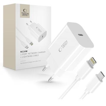 Tech-Protect NC20W Wall Charger with Lightning Cable - White