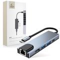Tech-Protect V3 5-in-1 USB-C Hub - HDMI, Gigabit-LAN, USB 3.0/2.0, 100W USB-C - Grey
