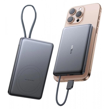 Torras Mini Slim PD Power Bank with Built-In USB-C Cable - 10000mAh - Grey
