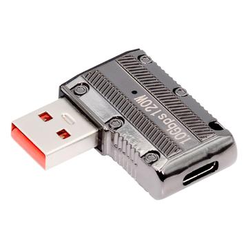 UC-029-TC002 USB 3.1 typ C samice na USB 3.0 typ A samec 90° levý úhel plochý typ 10Gb/s datový 120W napájecí adaptér