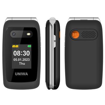 UNIWA V202T 4G Flip Mobile Phone for Elderly - Danish, Finnish, Swedish, English Languages - Black