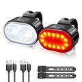 USB Rechargeable Bike Light Set IPX4 Bright Front Headlight and Rear LED Bicycle Light Accessories for Night Riding Cycling