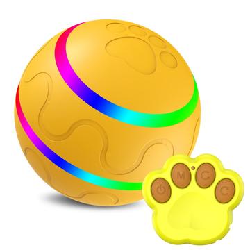 USB Rechargeable LED Self-Playing Pet Toy Ball with Remote Control - Yellow