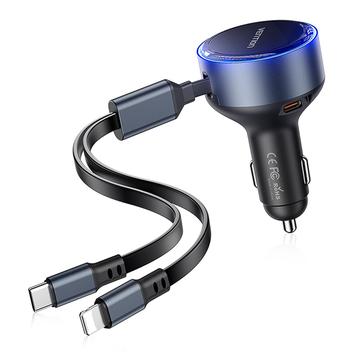 Vention FFOB0 PD 30W Fast Car Charger with USB-C and Lightning Cables - Black