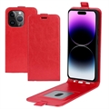 iPhone 15 Pro Vertical Flip pouzdro se slotem karty - Červené