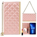 Pouzdro na peněženku iPhone 13 se zrcadlem make -upu - růžové zlato