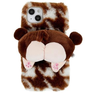 3D Plush Chlupatá zima iPhone 14 Plus TPU Pouzdro - Hnědý Corgi
