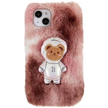3D Plush Chlupatá zima iPhone 14 Plus TPU Pouzdro - Medvěd Hnědý