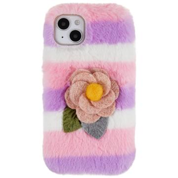 3D Plush Chlupatá zima iPhone 14 Plus TPU Pouzdro - Růžová Růže
