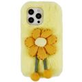 3D Plush Chlupatá zima iPhone 14 Pro Max TPU Pouzdro - Žlutá Květ