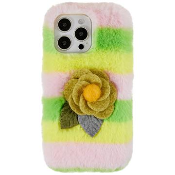 3D Plush Chlupatá zima iPhone 14 Pro TPU Pouzdro - Žlutá Růžová